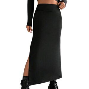Y2K Women's High Waisted Split Hem Skirt Bodycon Casual Long Skirts Goth Punk